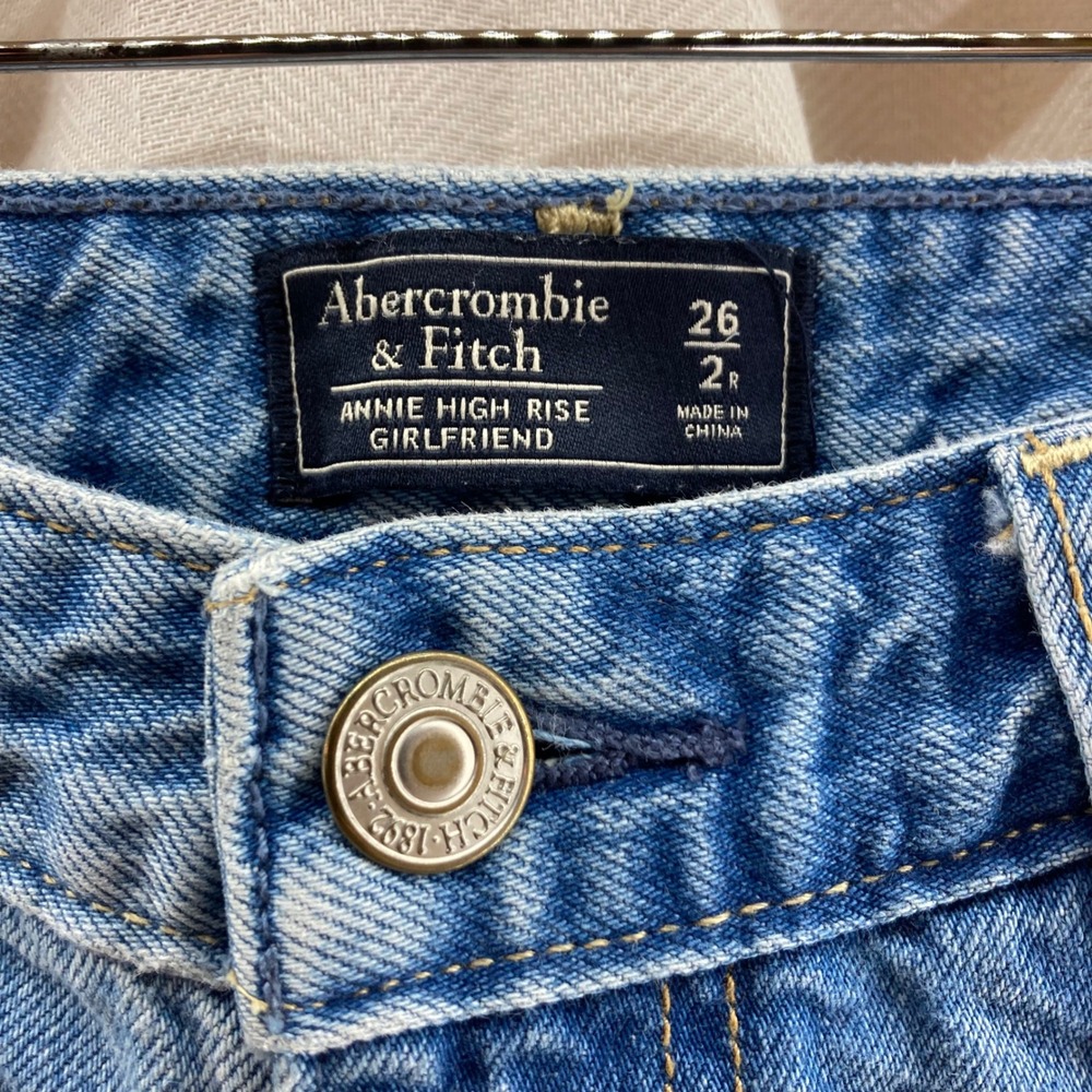Abercrombie Fitch Annie High Rise Girlfriend Jeans Embroidered Ripped Frayed 26" - Picture 7 of 9